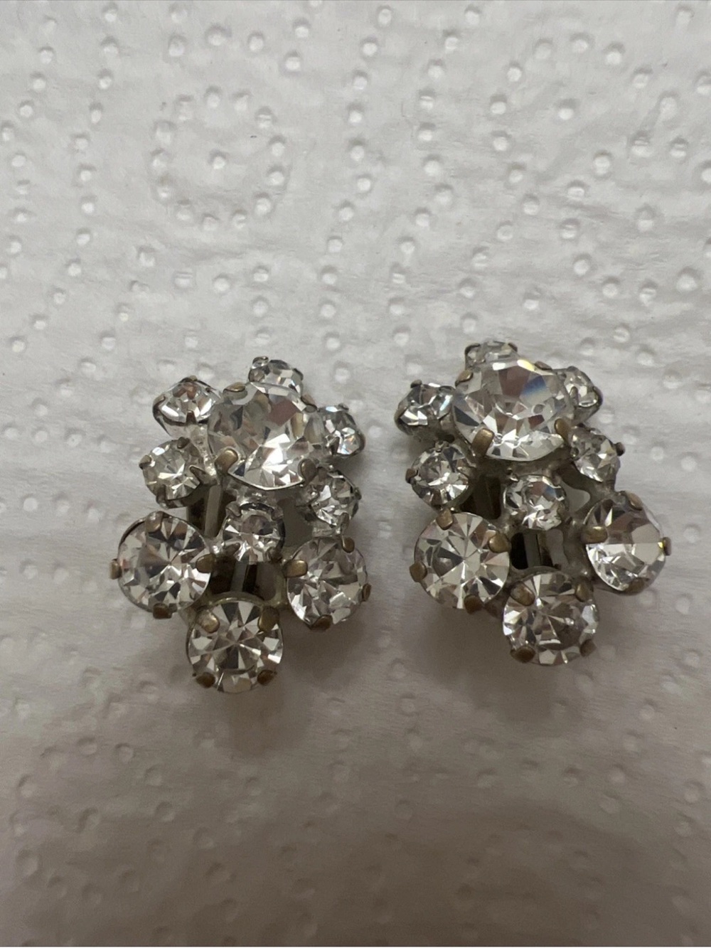 1950s AUSTRIA EARRINGS Crystal Rhinestone Silver Tone Clip